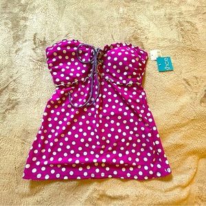 NWT Since raspberry pink blue dots tankini top Size L